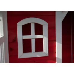 Casetta Legno per Bambini 113x97 cm Rosso con Pavimento da Giardino