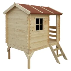Casetta per Bambini con Veranda e Scivolo Timbela da Giardino in Legno