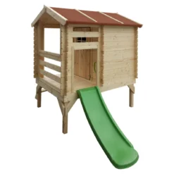 Casetta per Bambini con Veranda e Scivolo Timbela da Giardino in Legno