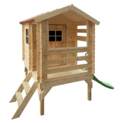 Casetta per Bambini con Veranda e Scivolo Timbela da Giardino in Legno