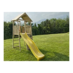Casetta per Bambini in Legno da Giardino con Scivolo e Torretta