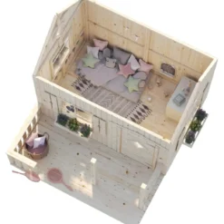 Casetta per Bambini in Legno 233x157 cm da Esterno con Porta Finestre