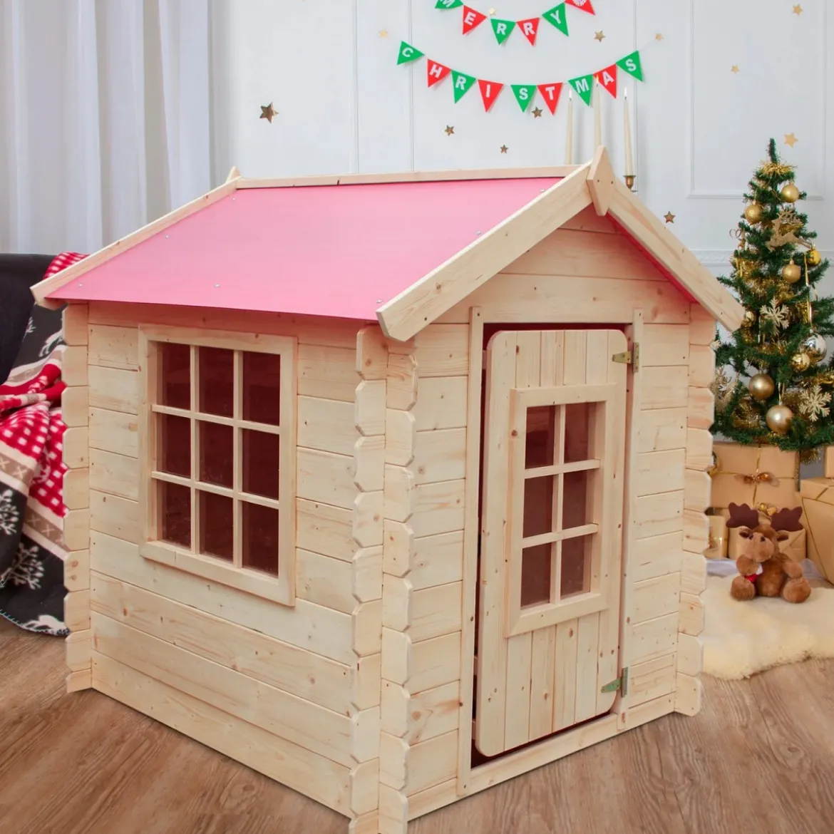 Casetta per Bambini Timbela per Gioco all'Aperto con Tetto Colorato Rosa