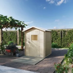 Casetta per Giardino Legno Naturale Block House 146x146 cm Tetto OSB3