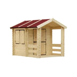 Casetta Timbela per Bambini in Legno con Veranda da Esterno e Giardino