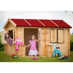 Casetta Timbela per Bambini in Legno Grande con Finestre da Giardino