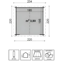 Casetta 2.2x2.2 in Legno 28 mm da Giardino Blockhouse