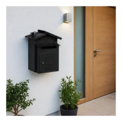 Cassetta Postale Ferro Battuto Nero con Vano Pane e Tetto Apribile