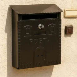 Cassetta Postale in Ferro Battuto Nero Rame con Tetto Spiovente