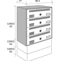 Cassetta Postale 4 Moduli Orizzontali da Interno Grigio Formato Rivista