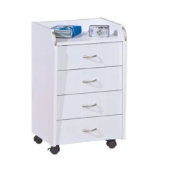 Cassettiera 4 Cassetti Bianco con Ruote da Scrivania Comodino Ufficio Cameretta