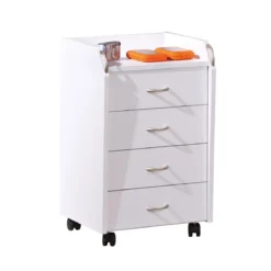 Cassettiera 4 Cassetti Bianco con Ruote da Scrivania Comodino Ufficio Cameretta