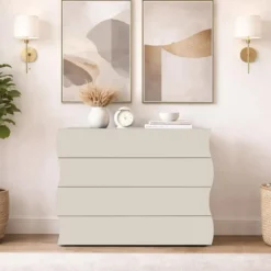 Cassettiera 4 Cassetti Madia in Legno Beige Cachemire Camera Ingresso