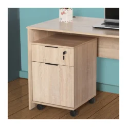 Cassettiera Cassetto con Chiave Ruote Rovere Legno per Ufficio Scrivania Tavolo