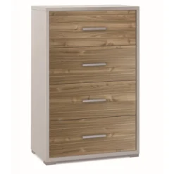 Cassettiera Como Bianco Noce Mobile 4 Cassetti da Ufficio Camera Legno