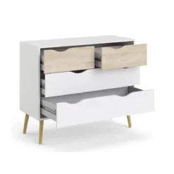 Cassettiera Como Bianco Rovere 4 Cassetti Cassettone Camera da Letto Cameretta