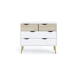 Cassettiera Como Bianco Rovere 4 Cassetti Cassettone Camera da Letto Cameretta
