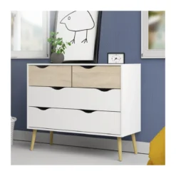 Cassettiera Como Bianco Rovere 4 Cassetti Cassettone Camera da Letto Cameretta