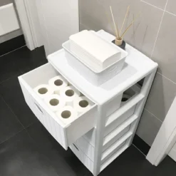 Cassettiera con 4 Cassetti in Plastica Bianca con Ruote Mobile da Interno