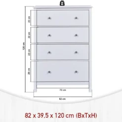 Cassettiera Credenza da Cucina 4 Cassetti in Legno Bianco Moderna