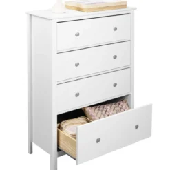 Cassettiera Credenza da Cucina 4 Cassetti in Legno Bianco Moderna