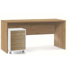 Cassettiera da Scrivania Ruote Bianco Noce 3 Cassetti con Chiave Ufficio