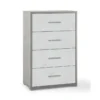 Cassettiera Grigio Ossido Bianco 4 Cassetti in Legno Moderna per Camera da Letto