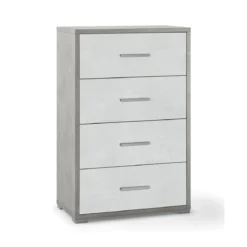 Cassettiera Grigio Ossido Bianco 4 Cassetti in Legno Moderna per Camera da Letto