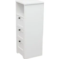 Cassettiera in Legno Bianco Slim 3 Cassetti 1 Ripiano Salvaspazio