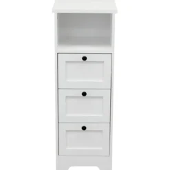 Cassettiera in Legno Bianco Slim 3 Cassetti 1 Ripiano Salvaspazio