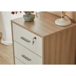 Cassettiera in Legno Olmo Bianca 3 Cassetti con Chiave Ruote Scrivania Ufficio