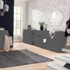 Cassettiera Madia con 6 Cassetti 150 cm in Legno Antracite Opaco