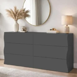 Cassettiera Madia con 6 Cassetti 150 cm in Legno Antracite Opaco