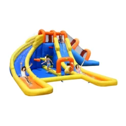 Castelli Gonfiabili per Bambini Acquatico 3 Scivoli Canestro Vasca Giochi Acqua