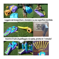 Castello Gonfiabile per Bambini Tappeto con Scivolo Feste Compleanno Motore Aria