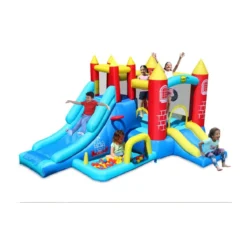 Castello Gonfiabile per Bambini Saltarello 2 Scivoli Vasca Palline Motore Aria