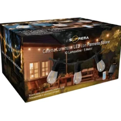 Catena Luci per Gazebo Pergole 10 LED Luce Solare Calda 5m Telecomando