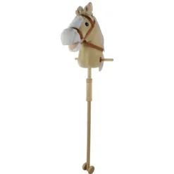 Cavallo Hobby Horse per Bambini Beige con Asta Smontabile e Suoni