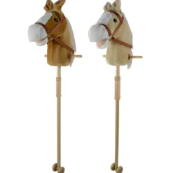 Cavallo Hobby Horse per Bambini Beige con Asta Smontabile e Suoni