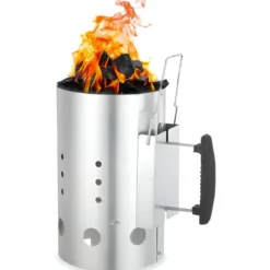 Ciminiera per Barbecue 19,5x19,5x30,5H cm Metallo Zincato Manico in PP