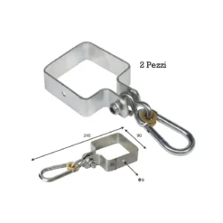 2 Collari Acciaio Zincato 9x9 cm per Altalena Bambini con Pali in Legno Quadrati