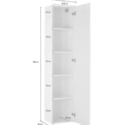 Colonna Armadio Multiuso Bianco Lucido 4 Ripiani 40x30x180 cm Moderno