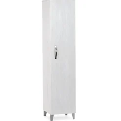 Colonna Bagno 160 cm 1 Anta 4 Ripiani MDF Finitura Bianco Portuna