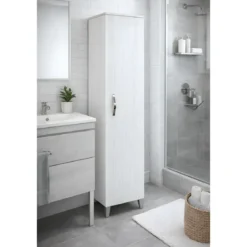 Colonna Bagno 160 cm 1 Anta 4 Ripiani MDF Finitura Bianco Portuna