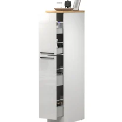 Colonna Portaspezie Bianco Lucido Rovere 2 Cassetti Soft Close Legno