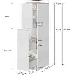 Colonna Portaspezie Bianco Lucido Rovere 2 Cassetti Soft Close Legno