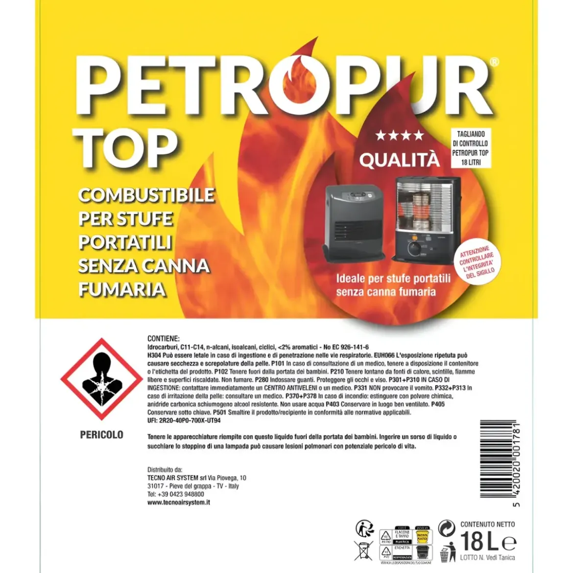 Combustibile Liquido 2 Taniche Riciclabile 18L per Stufa Senza Fumo