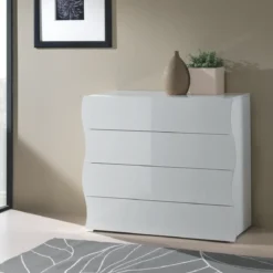 Como a 4 Cassetti Cassettiera in Legno Mobile Bianco Lucido da Ingresso