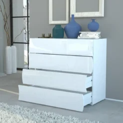 Como a 4 Cassetti Cassettiera in Legno Mobile Bianco Lucido da Ingresso