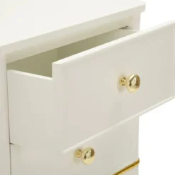 Comodino Camera da Letto 2 Cassetti in Legno Ferro Bianco Oro